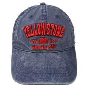 Lucky 7 Yellowstone National Park Bear Blue Red Baseball Cap Hat OS Strapback